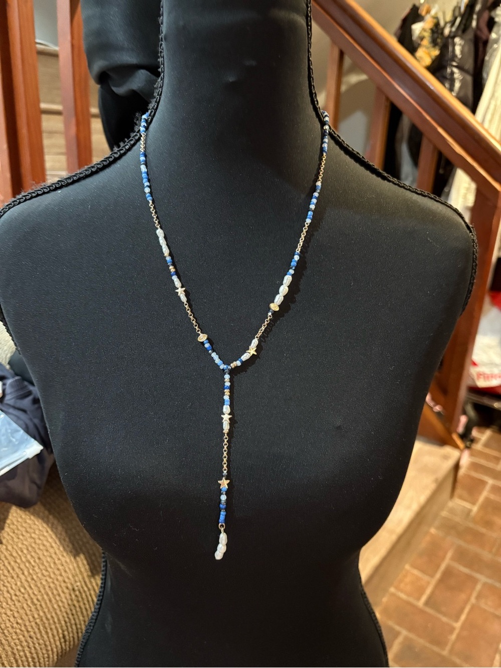 Lucky Brand Delicate Blue Beaded Lariat Necklace